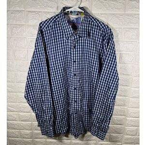 Robert Graham Mens‎ Blue Shirt 3XL Tailored Fit Button Front Plaid Checkered